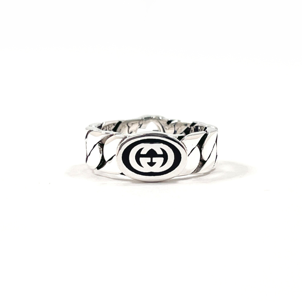 GUCCI Interlocking G Ring, Sterling Silver 925/Enamel, Size 10.5cm, Silver, W...